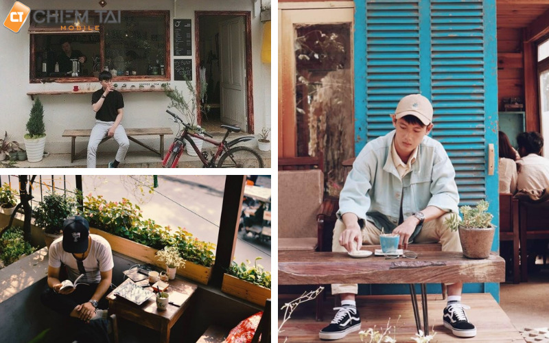 Tạo dáng chụp ảnh nam ngồi cafe