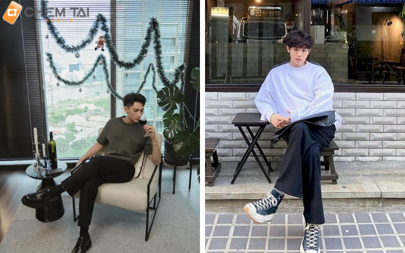 Ngồi gác chéo chân khi chụp ảnh