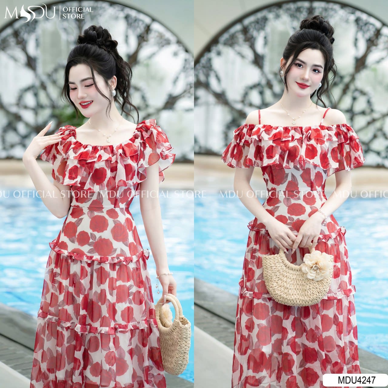 Các Kiểu Váy Maxi Hoa Nhí Đi Biển Hot Nhất Hiện Nay - Váy Maxi Hoa Nhí Đi Biển Trễ Vai