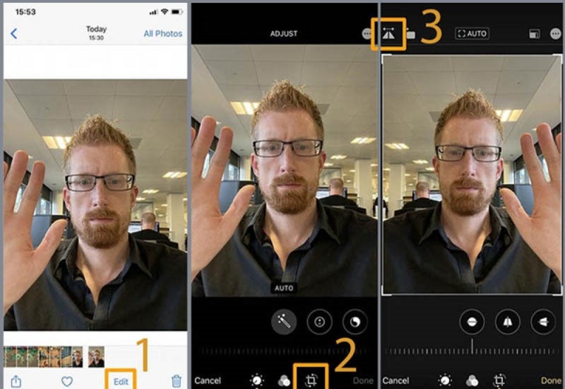 Từ iOS 13 trở đi bạn thực hiện chỉnh sửa ngay trên máy ảnh của điện thoại