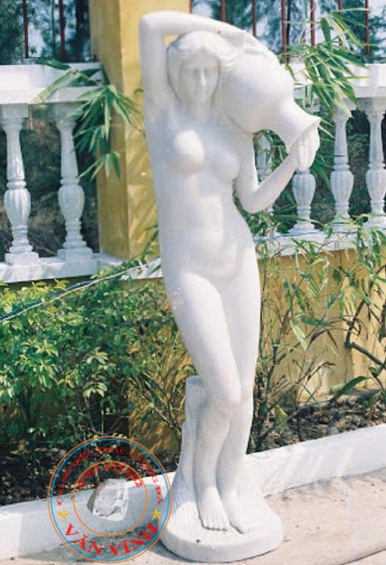 Tượng cô gái khỏa thân bằng đá tự nhiên nguyên khối cao 1,8 mét (CG07)