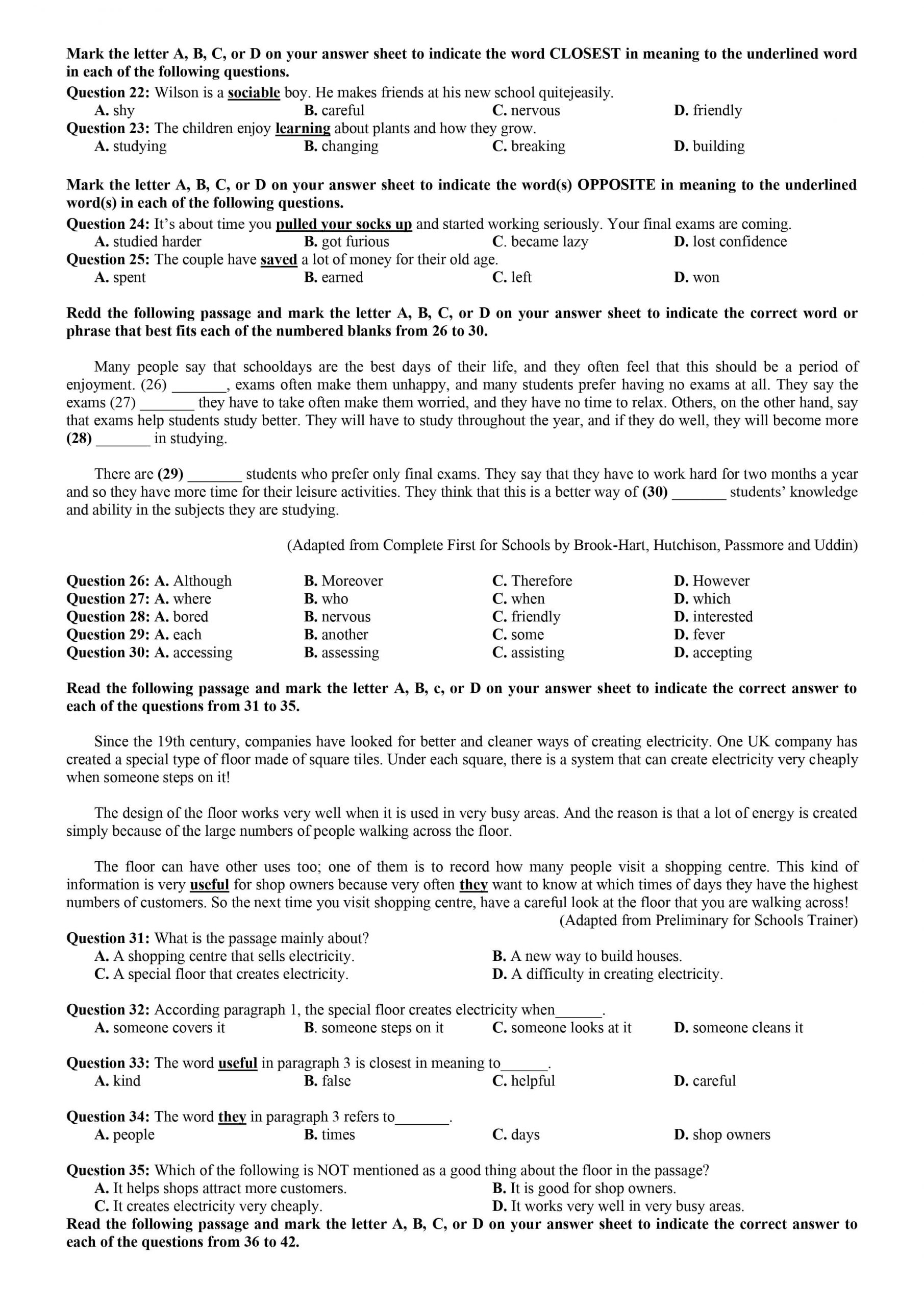 đề thi chính thức và đáp án môn Tiếng Anh kỳ thi tốt nghiệp THPT Quốc gia - 12