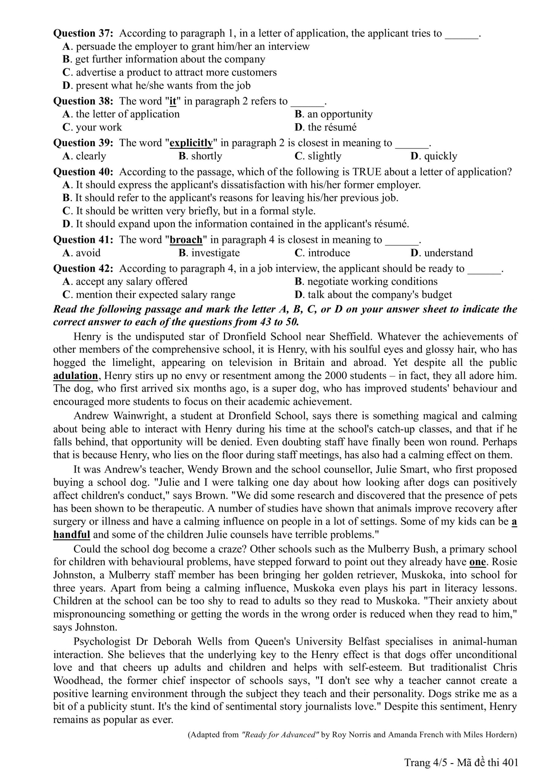 đề thi chính thức và đáp án môn Tiếng Anh kỳ thi tốt nghiệp THPT Quốc gia - 30