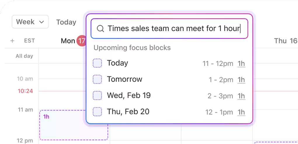 Lịch ClickUp giúp bạn chọn khung thời gian phù hợp một cách thông minh