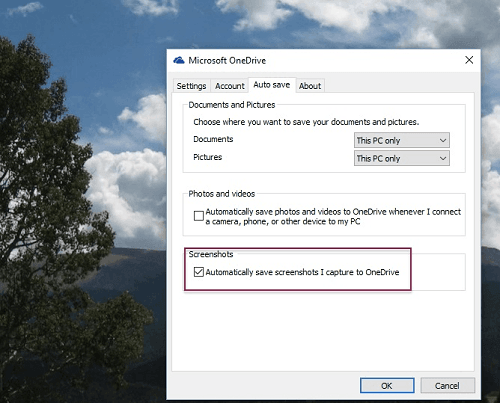 Lưu ảnh chụp màn hình ở OneDrive