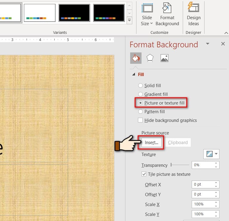 nhấn chuột vào insert trong picture source