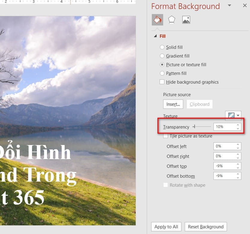 hình điều chỉnh độ mờ background