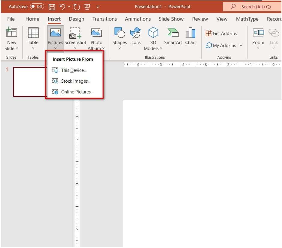 các lựa chọn chèn hình ảnh