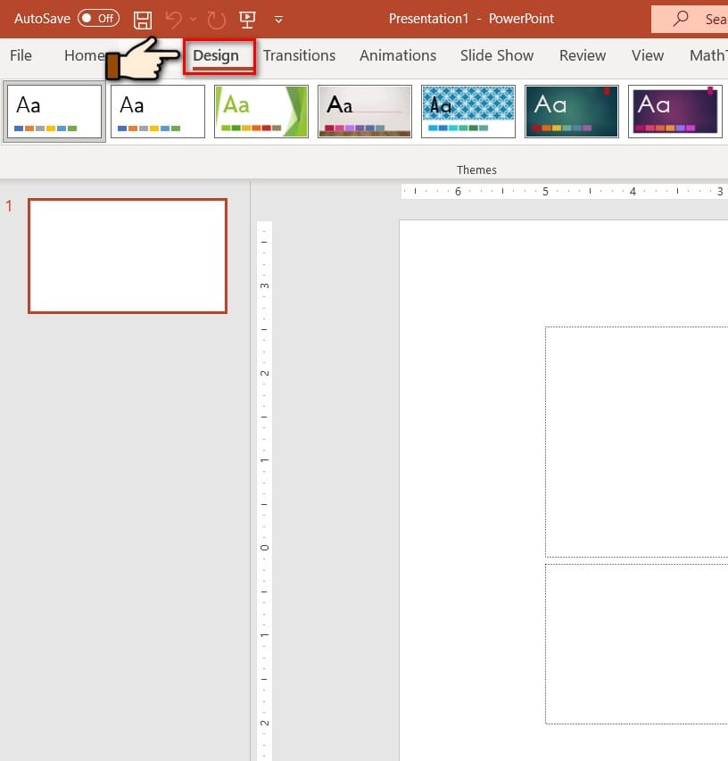 nhấn vào tab design