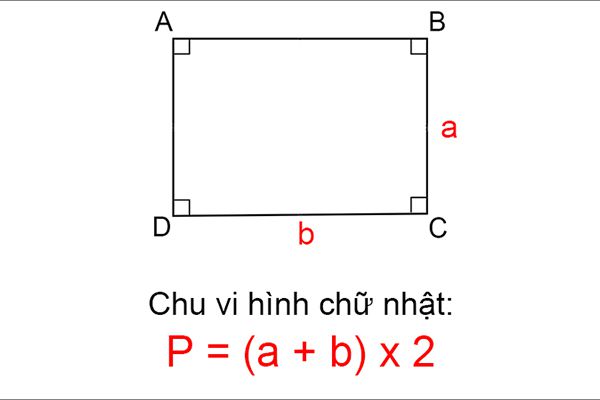 Công thức để có thể tính chu vi hình chữ nhật