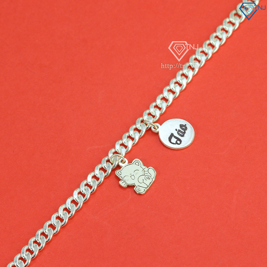 Lắc bạc cho bé khắc tên hình con mèo LTT0132