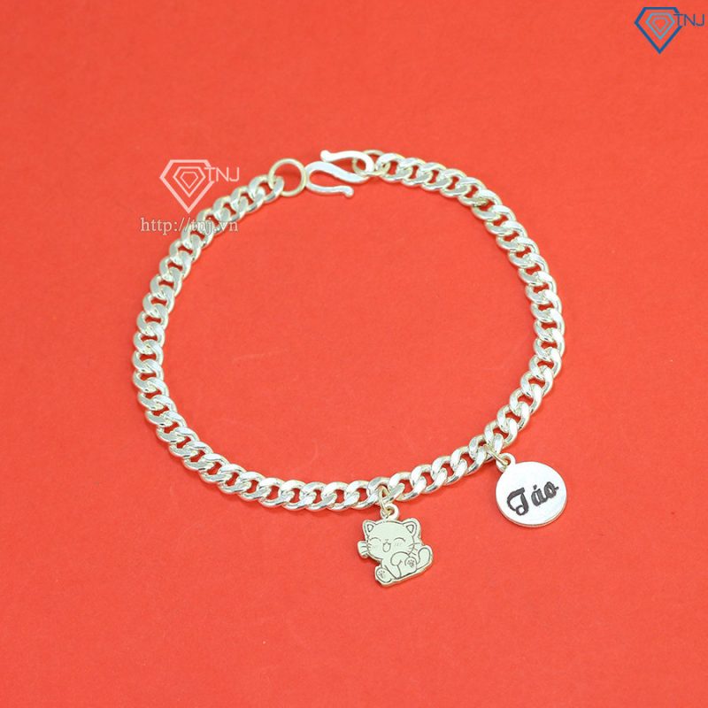 Lắc bạc cho bé khắc tên hình con mèo LTT0132