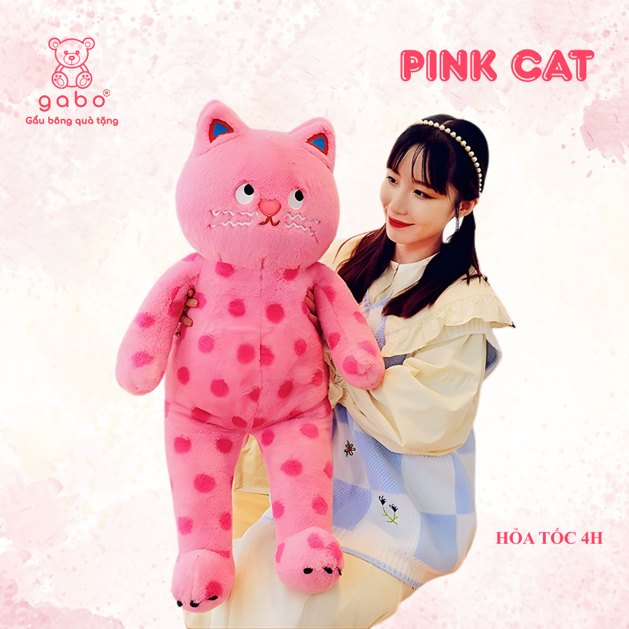 Gấu Bông Mèo Hồng Mặt Quạo Giận Dỗi - Mèo Hồng Mắt Liếc, Gấu Bông Hình Mèo - Quà Tặng Đáng Yêu Cho Người Thân