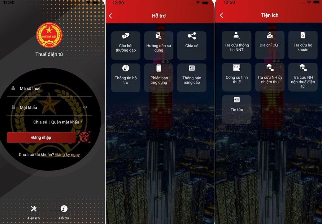 Giao diện phần mềm eTax Mobile