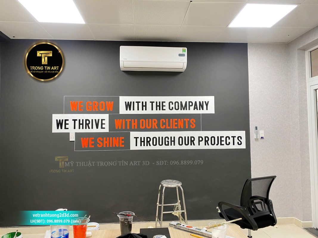 Vẽ chữ văn phòng – Mỹ thuật Trọng Tín thi công chữ nghệ thuật, slogan, logo chuyên nghiệp