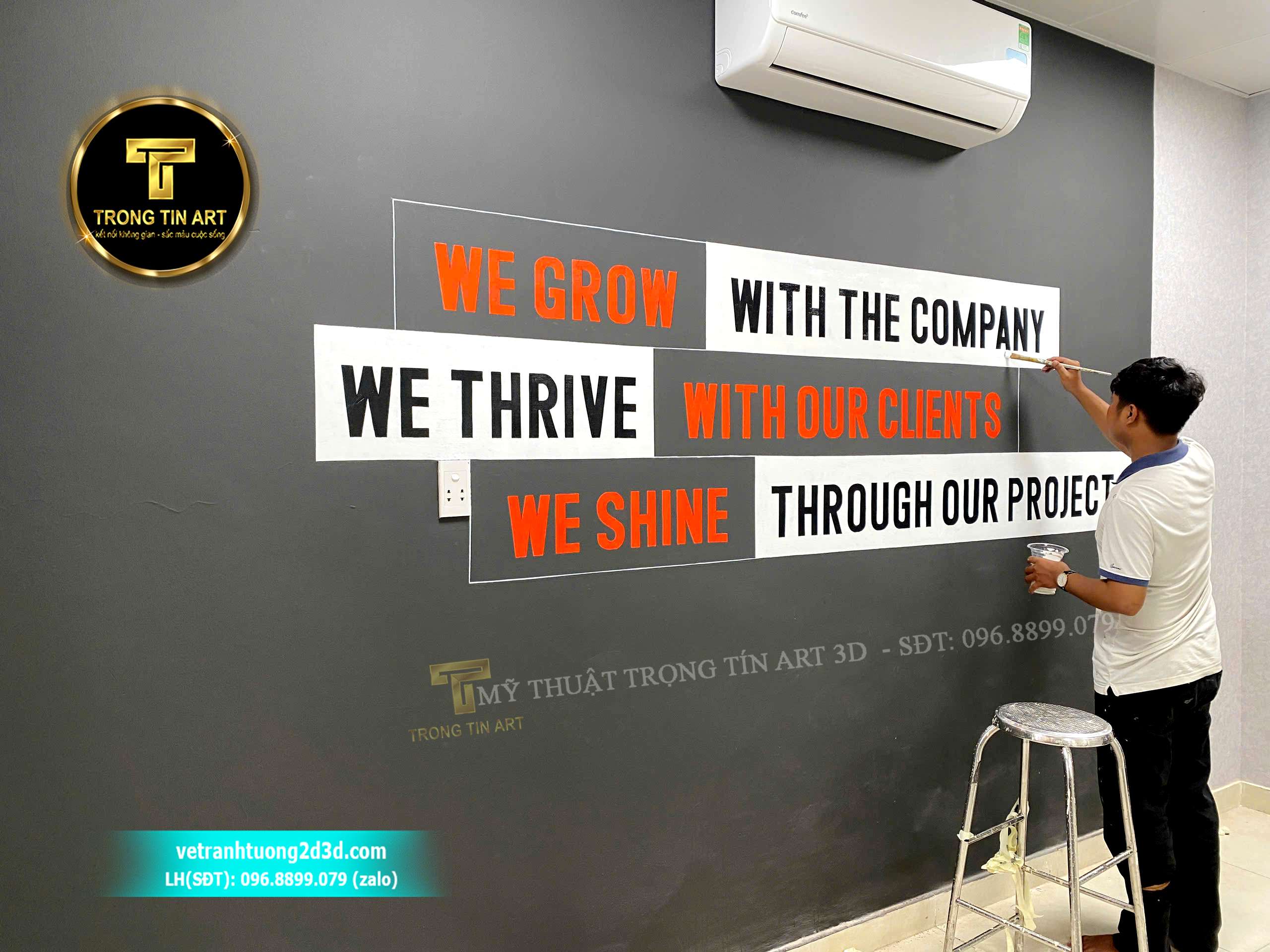 vẽ chữ văn phòng, vẽ slogan công ty, vẽ chữ nghệ thuật văn phòng, vẽ chữ truyền cảm hứng, vẽ chữ logo công ty, graffity