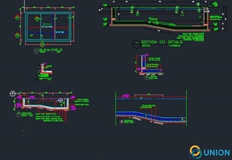 Bản vẽ mặt cắt bể sân thượng