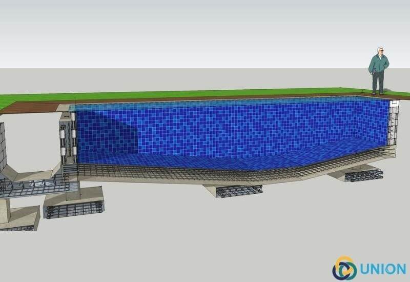 Hình ảnh 3D mặt cắt của hồ bơi gia đình