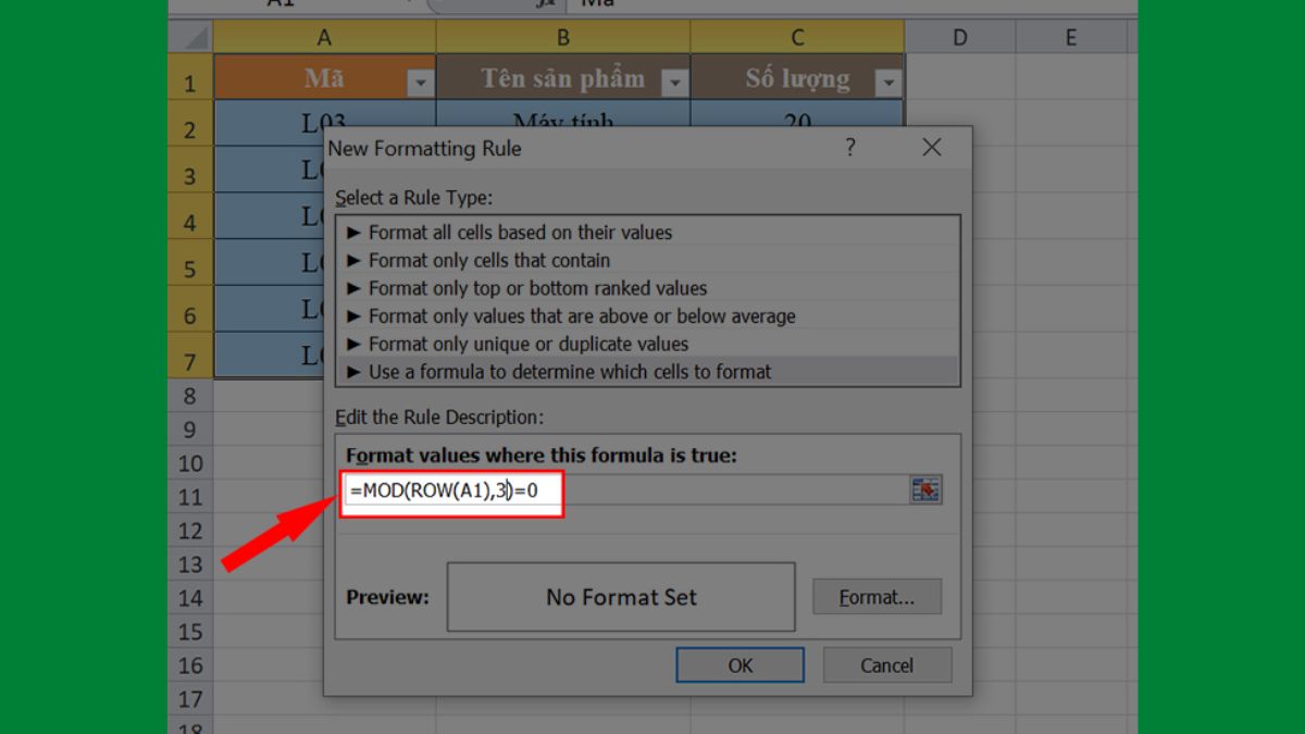 áp dụng công thức MOD