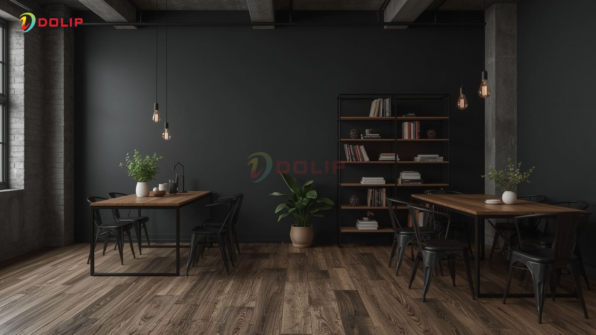 Căn hộ phong cách Industrial phối tường xám đậm KA1-3(S) với nền giả gỗ mang đậm cá tính mạnh mẽ