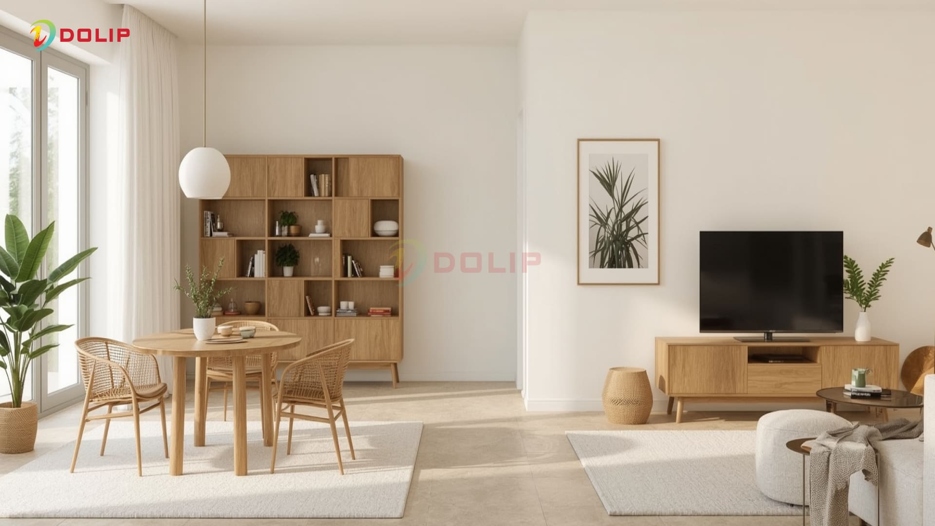 Căn hộ sáng sủa với tường be nhạt AP4-3(S) phối nền gạch be và nội thất gỗ