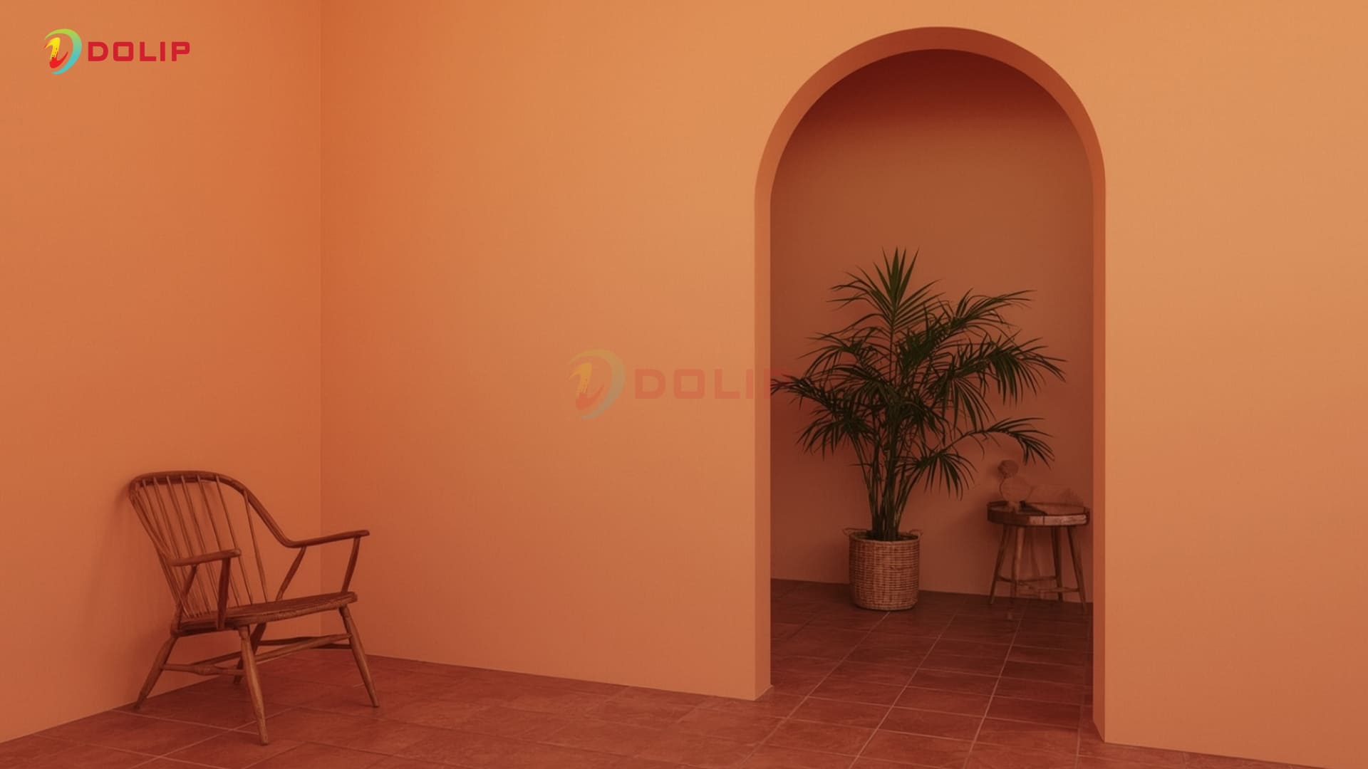 Phối màu nóng: tường cam - nền đỏ gây rối mắt, thiếu cân bằng