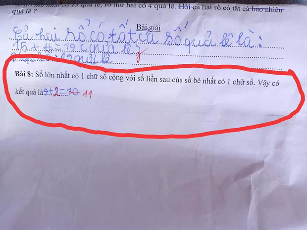 Yêu cầu xác định số lớn nhất và số bé nhất có 1 chữ số, học trò viết 9+1=10 vẫn bị gạch sai vì dữ liệu gây lú này