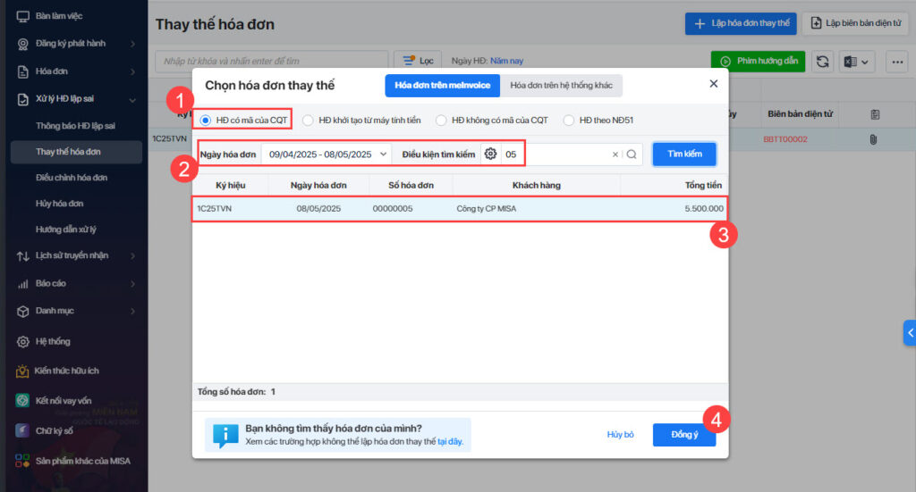 thay thế hóa đơn sai sót