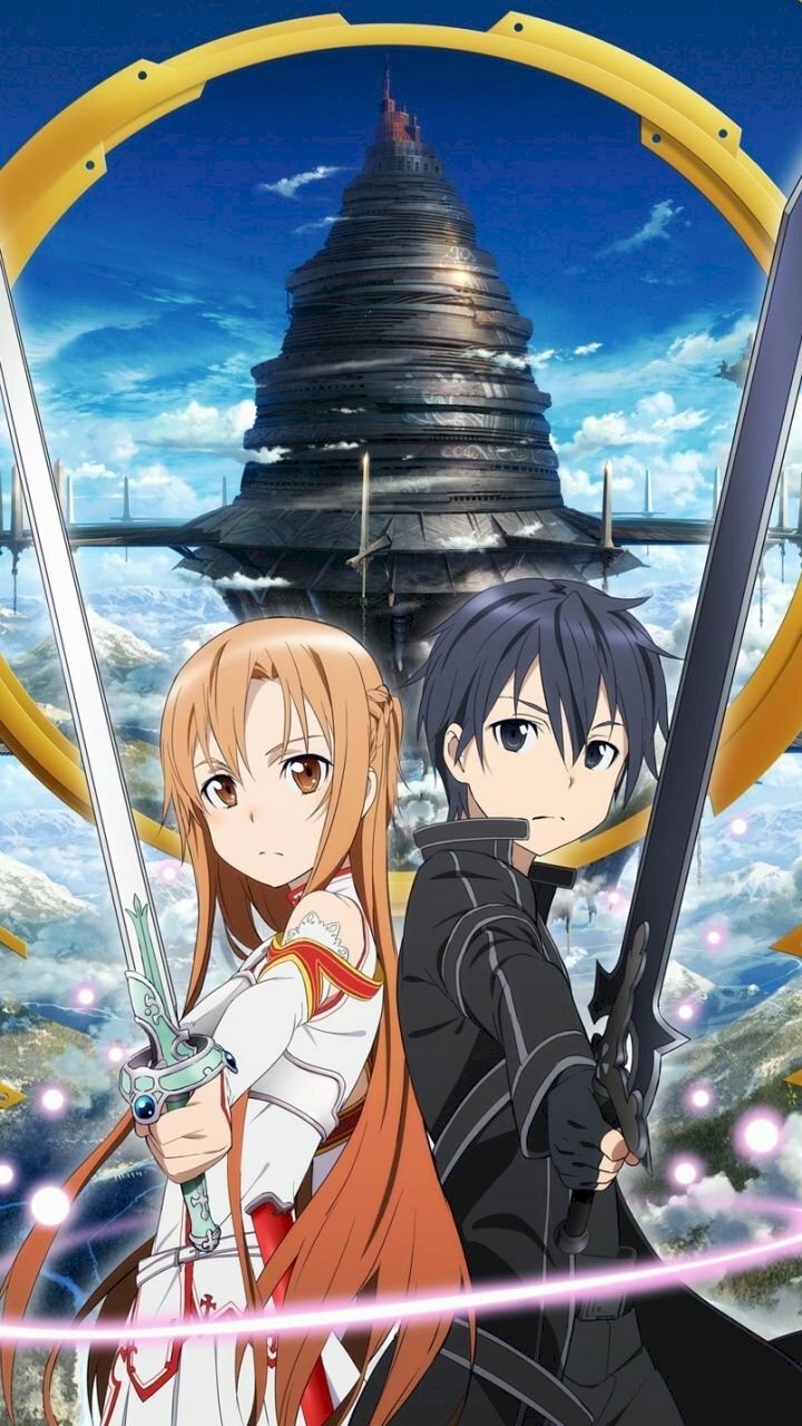 Hình nền điện thoại đẹp 4K ảnh Kirito và Asuna sát cánh cùng nhau chiến đấu