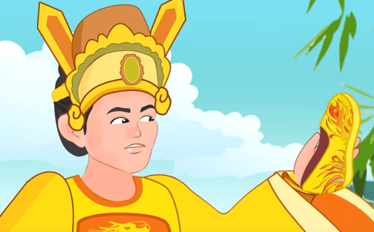 Khi thấy một cô gái xinh đẹp thì bà mừng quá, bất thình lình xô cửa vào ôm choàng lấy Tấm, đoạn xé vụn vỏ thị.