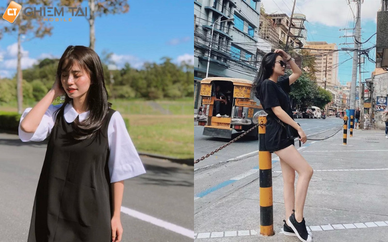 Tạo dáng chụp ảnh ngoài đường cùng cử chỉ tay