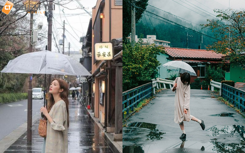 Kiểu tạo dáng che ô đi trên phố