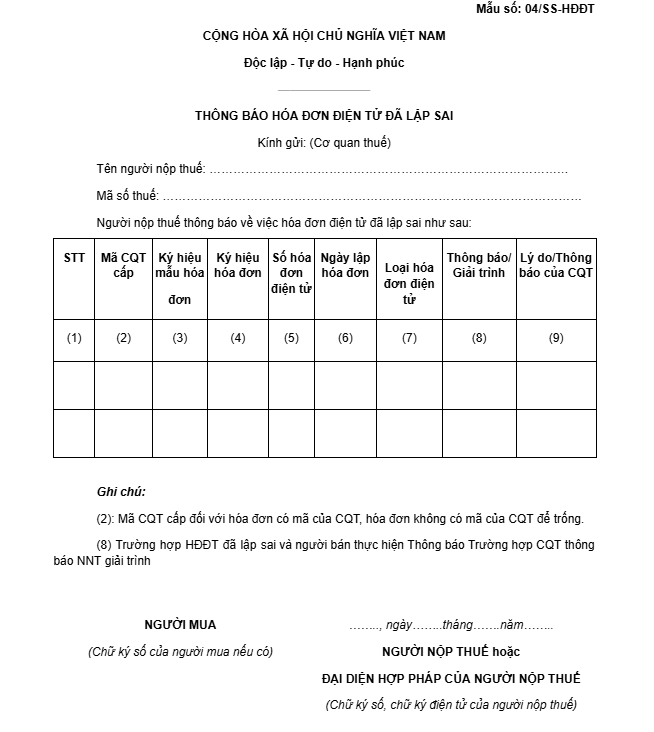 Mẫu số 04/SS-HĐĐT