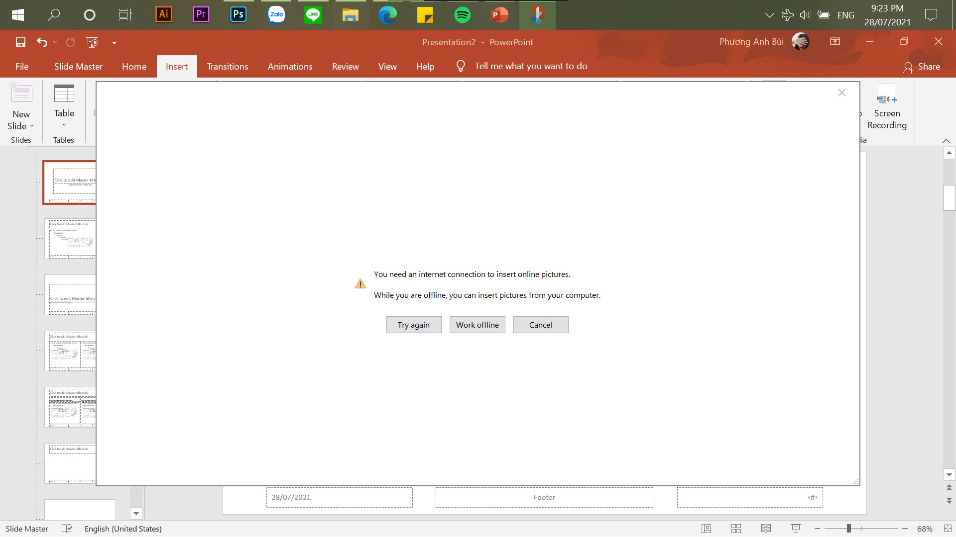 Vào tab Slide Master nhấn Close để xem kết quả
