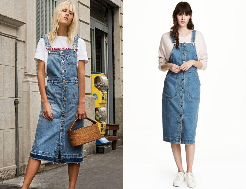 Váy yếm bò phối cùng áo thun đơn giản