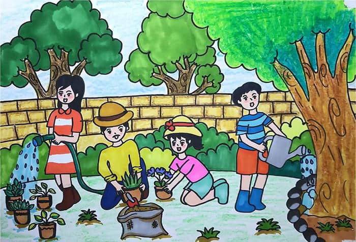 vẽ tranh trồng cây xanh sạch đẹp