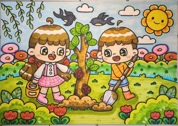 vẽ tranh tuyên truyền trồng cây xanh