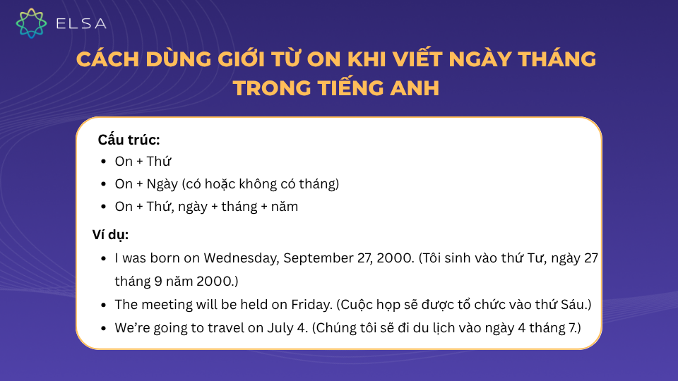 Cách dùng giới từ in khi viết ngày tháng trong tiếng Anh