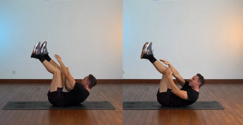 bài tập cơ bụng 6 múi học sinh legs elevated toe touches