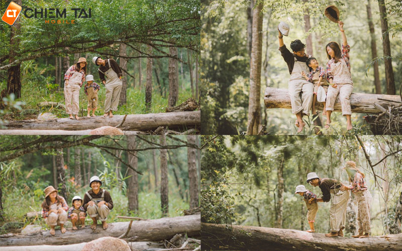 Chụp gia đình với phong cảnh thiên nhiên