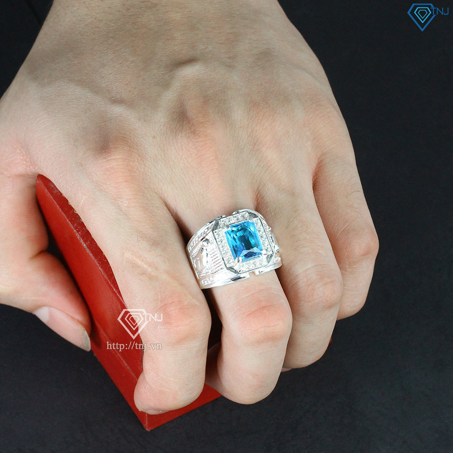 Nhẫn bạc nam mặt đá phong thủy hình con mèo NNA0290