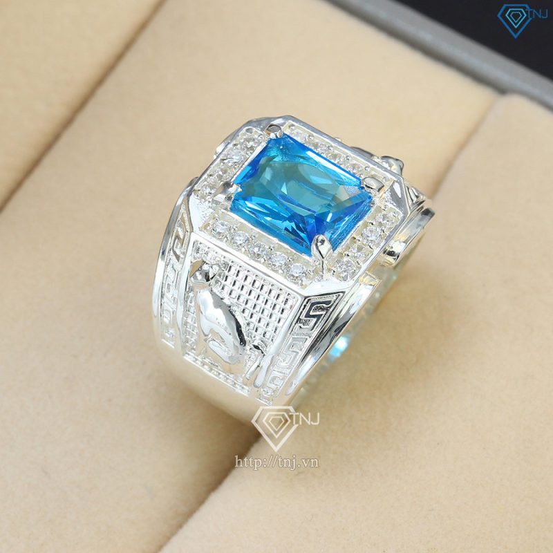 Nhẫn bạc nam mặt đá phong thủy hình con mèo NNA0402