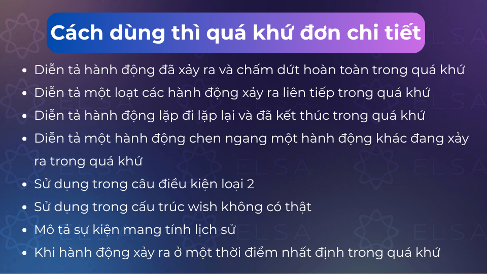 Những trường hợp dùng thì quá khứ đơn 