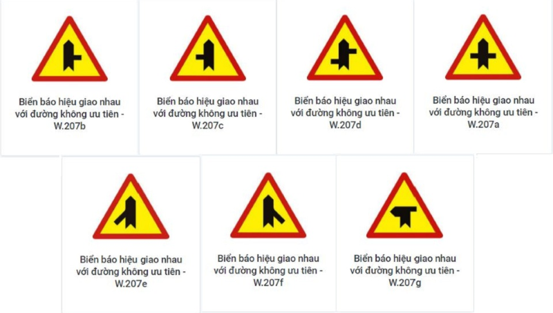 Biển báo giao nhau với đường không ưu tiên W.207