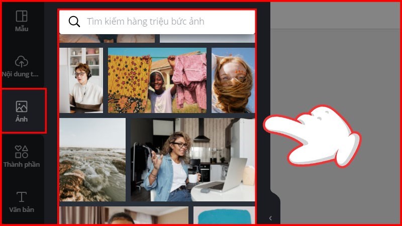 Nếu không kiếm được hình ảnh như ý bạn có thể sử dụng các hình ảnh có sẵn bằng cách chọn vào mục Ảnh