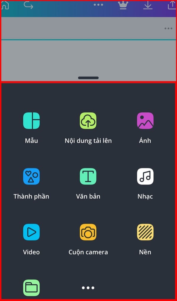 Bạn vào biểu tượng thêm để xem được toàn bộ các tính năng thiết kế của Canva.