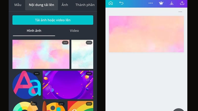 Để tạo khung màu ưng ý, độc đáo cho banner mình chọn Nội dung tải lên và lấy hình ảnh từ thiết bị