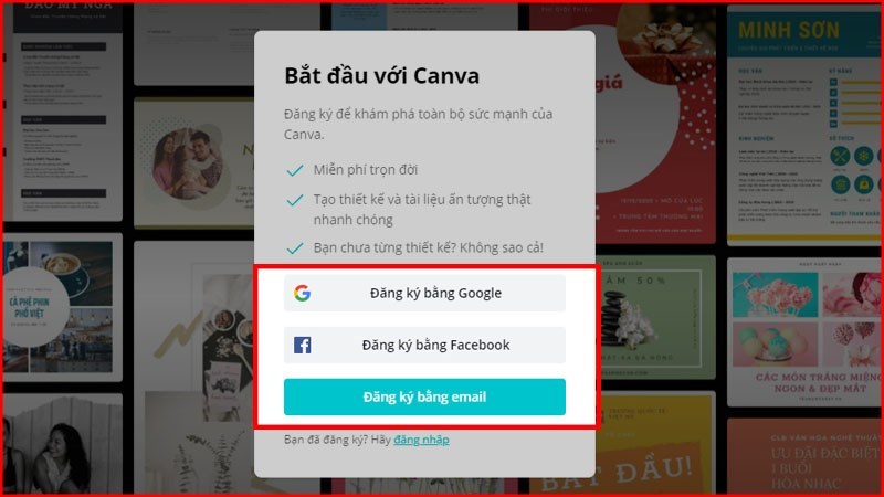 Bạn có thể đăng ký tài khoản bằng 3 cách