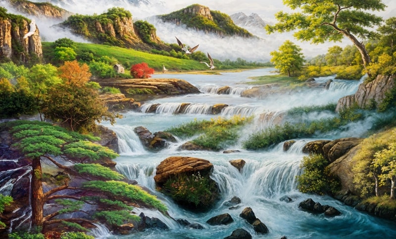 Tranh phong cảnh đẹp về núi rừng, thiên nhiên hùng vĩ 5