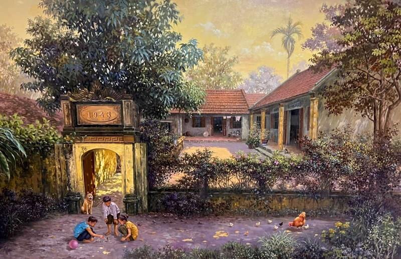 Tranh phong cảnh làng quê vẽ tay 4